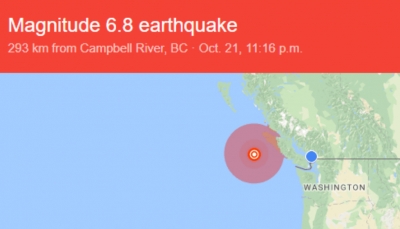 6.8级！温哥华岛凌晨连发三次地震